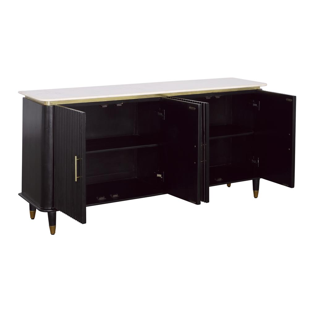 Davina Transitional Black & Gold Four Door Credenza with Marble Top. Picture 3