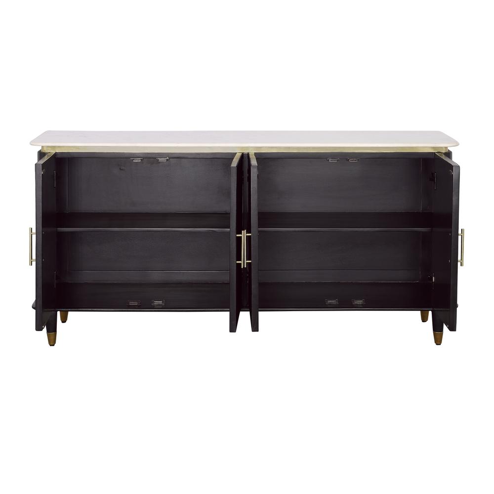Davina Transitional Black & Gold Four Door Credenza with Marble Top. Picture 4