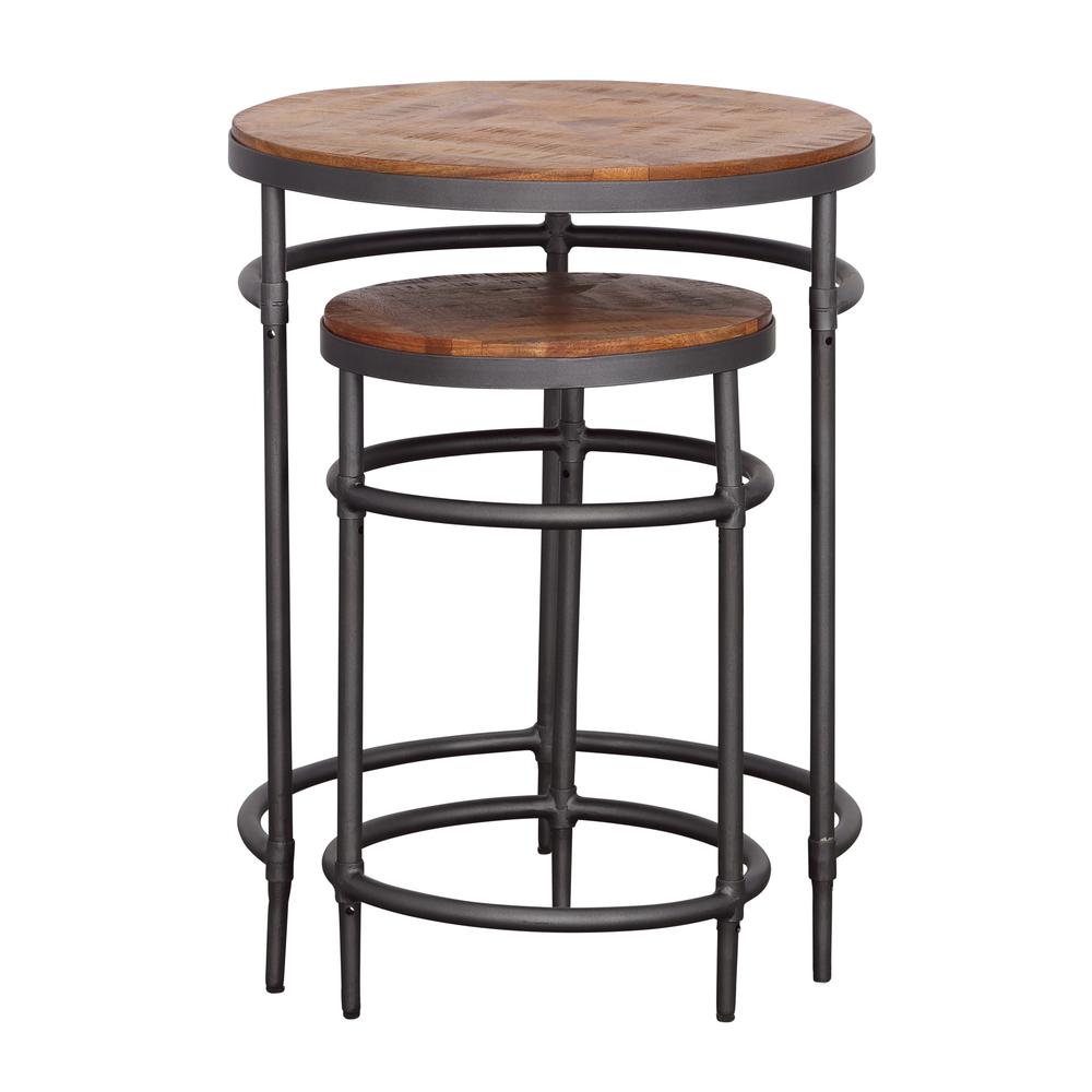 Nalani Industrial Solid Wood & Iron Nesting Tables (Set of 2). Picture 2