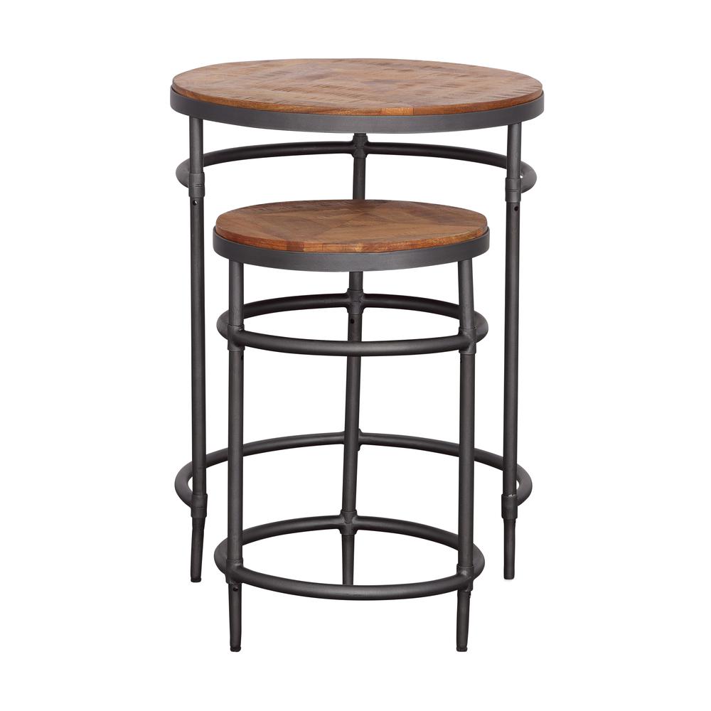 Nalani Industrial Solid Wood & Iron Nesting Tables (Set of 2). Picture 3