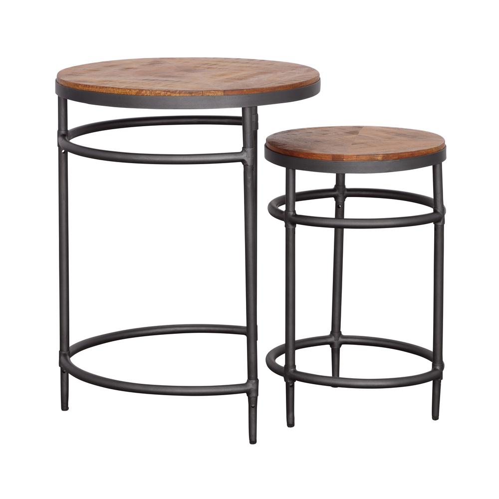 Nalani Industrial Solid Wood & Iron Nesting Tables (Set of 2). Picture 4