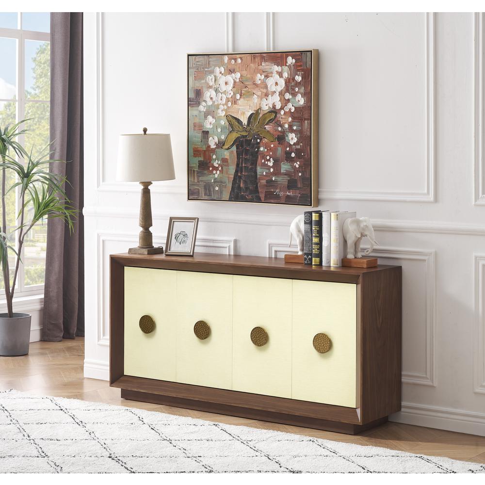 Shelburne Four Door Walnut & Cream Credenza with Gold Accents. Picture 6