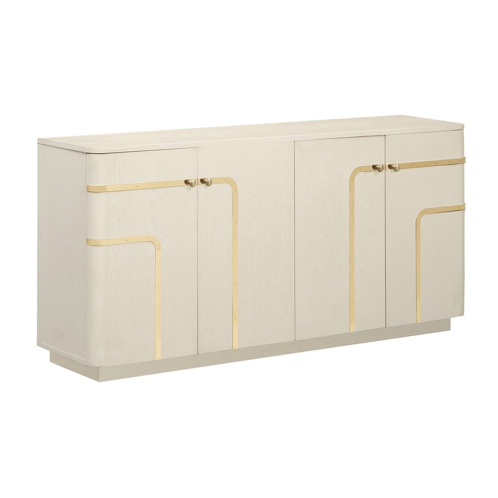 Chatsworth Four Door Cream Credenza with Gold Accents. Picture 6