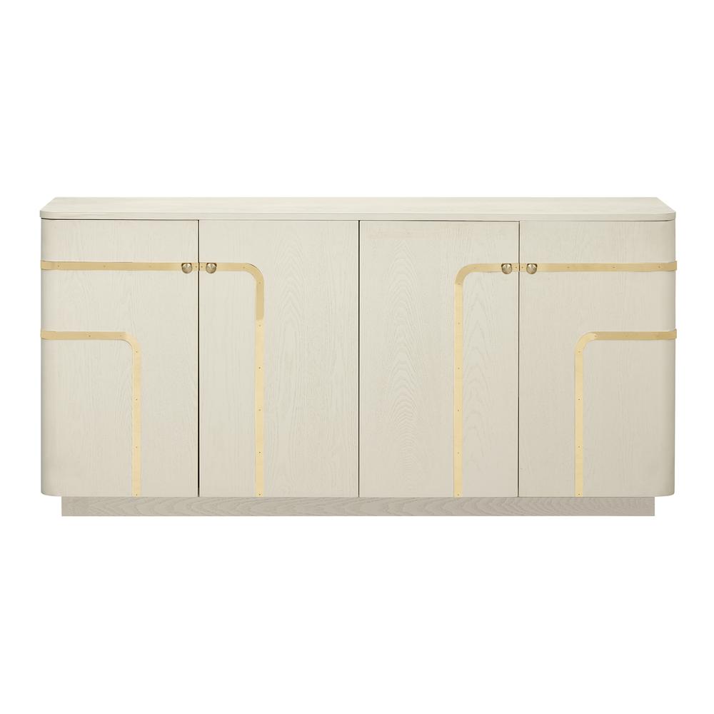 Chatsworth Four Door Cream Credenza with Gold Accents. Picture 1