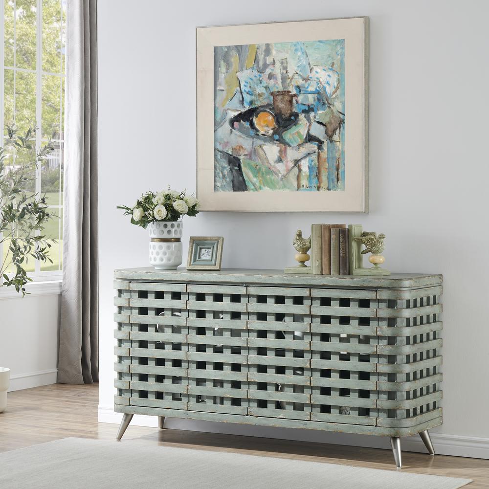 Riverdale Textured Green Farmhouse Four Door Credenza. Picture 5