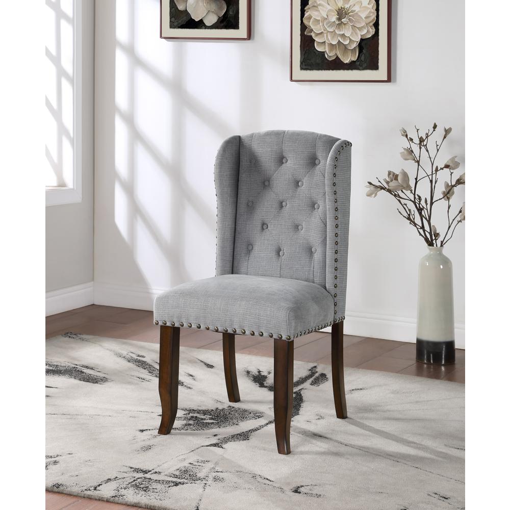 Edmund Brown and Grey Traditional Accent Dining Chair - Set of Two. Picture 4