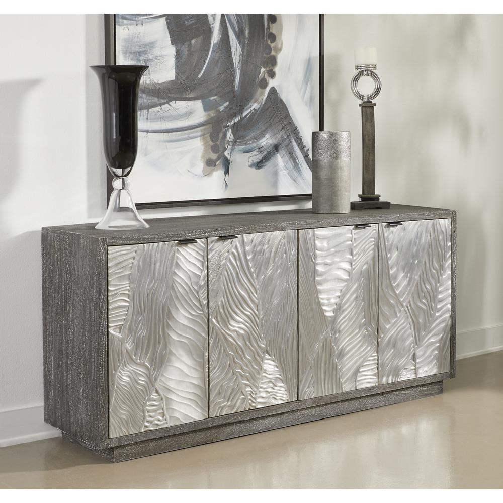 Ersa Weathered Grey and Silver Transitional Four Door Credenza. Picture 5