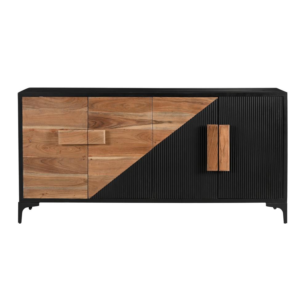 Methone Natural and Black Transitional Four Door Credenza. Picture 2