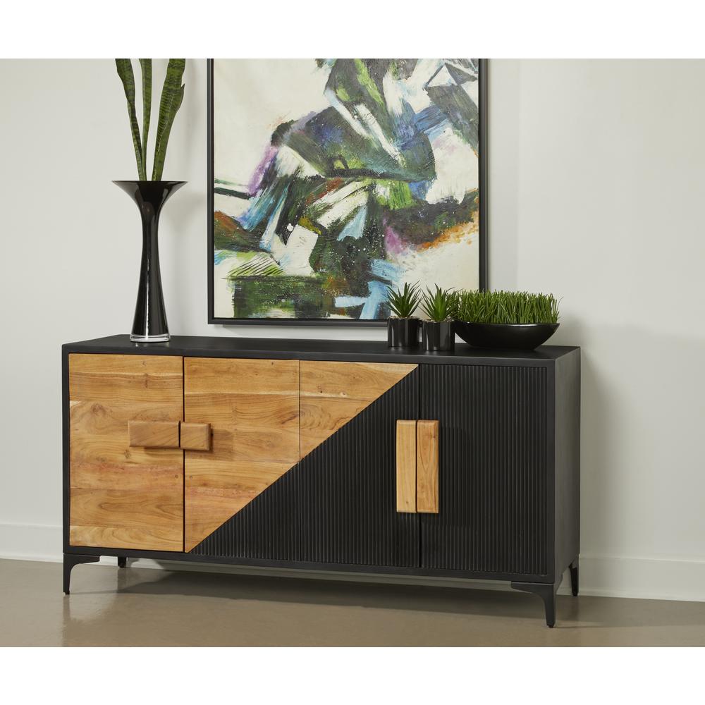 Methone Natural and Black Transitional Four Door Credenza. Picture 5
