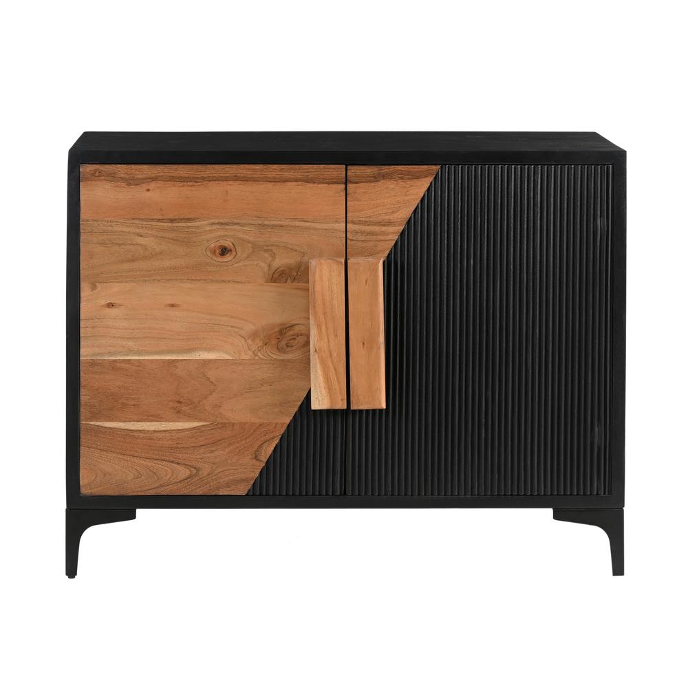 Methone Natural and Black Transitional Two Door Cabinet. Picture 1