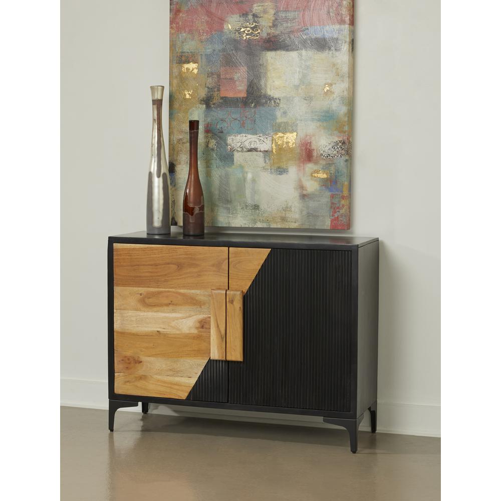 Methone Natural and Black Transitional Two Door Cabinet. Picture 4