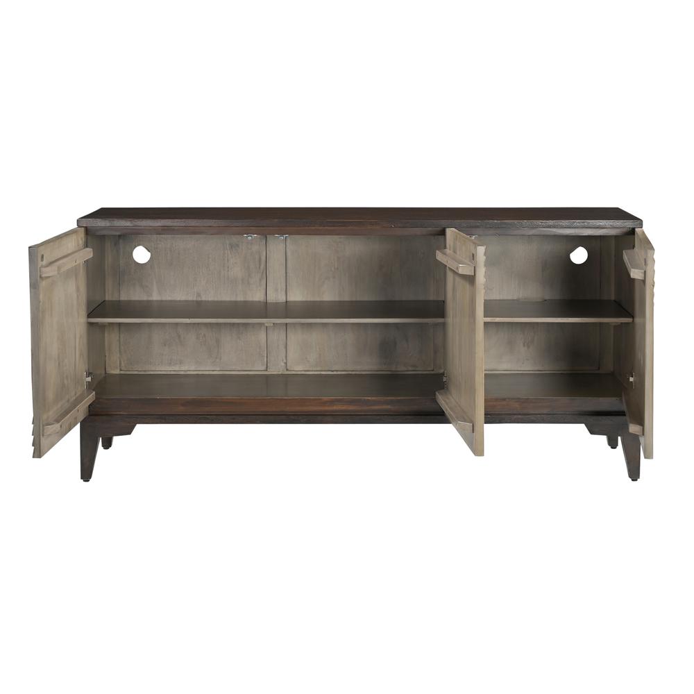 Ogallala Distressed Brown and Tan Transitional Three Door Credenza. Picture 5