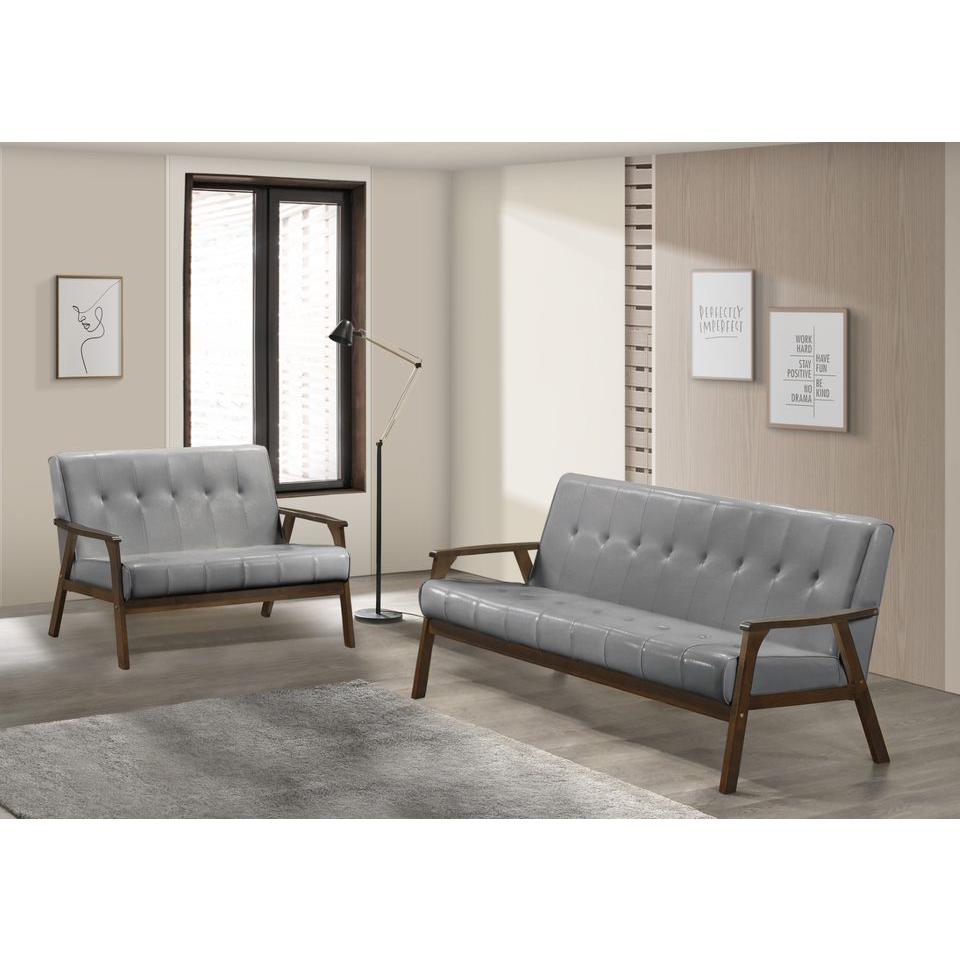 Iven Mid Century Wood Arm Sofa & Love Seat Set, Grey. Picture 2