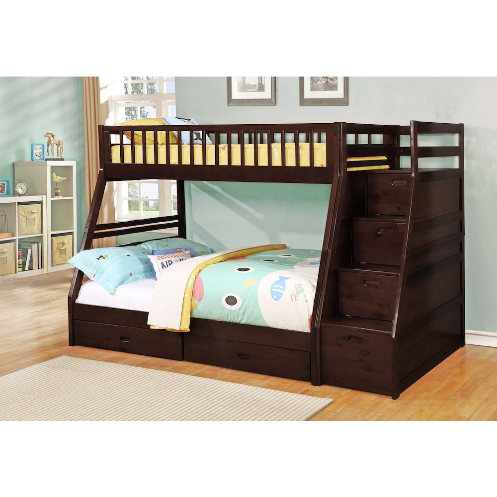 Hero Twin Over Full Bunk Bed with 2 Drawers and Staircase Storage - Espresso. Picture 2