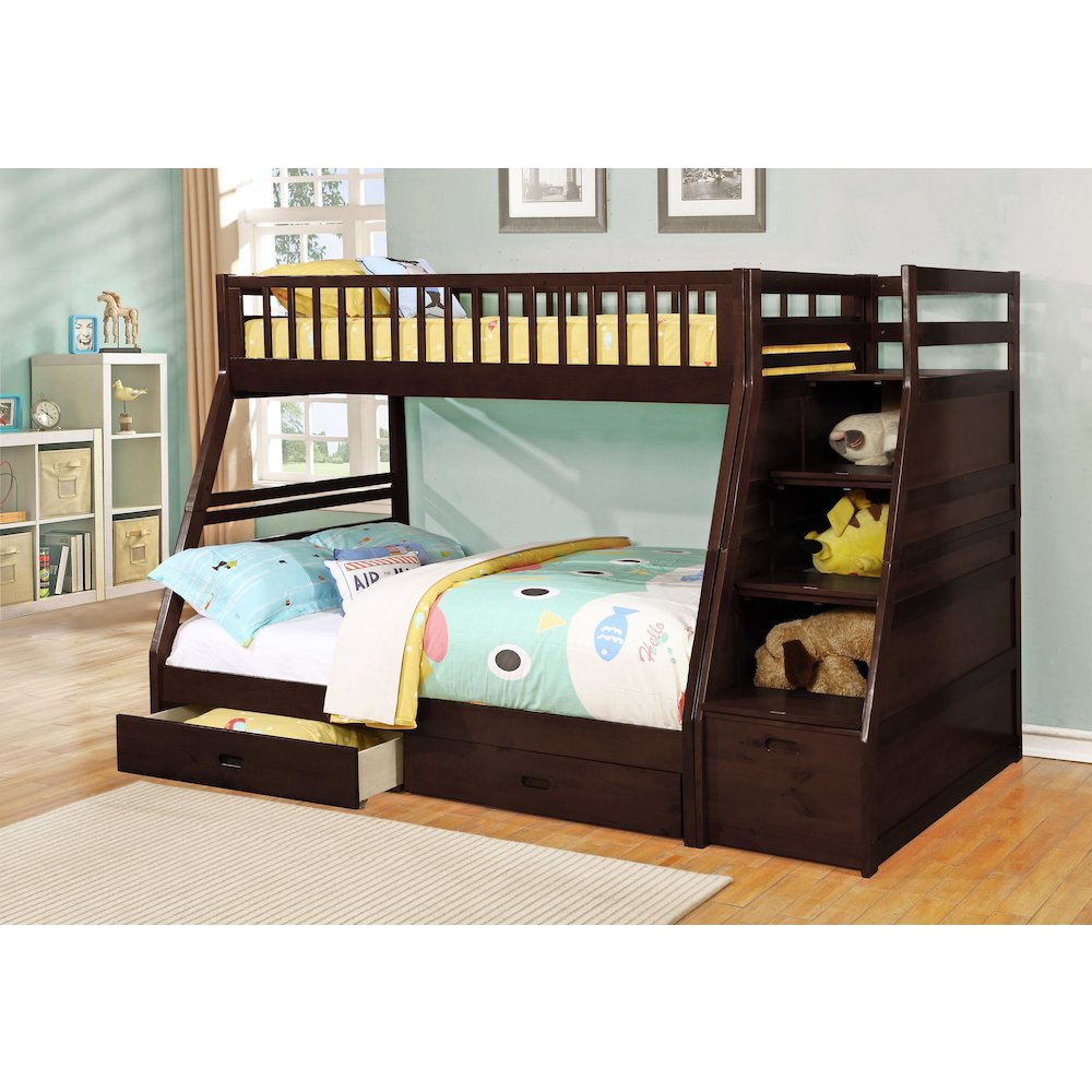 Hero Twin Over Full Bunk Bed with 2 Drawers and Staircase Storage - Espresso. Picture 3