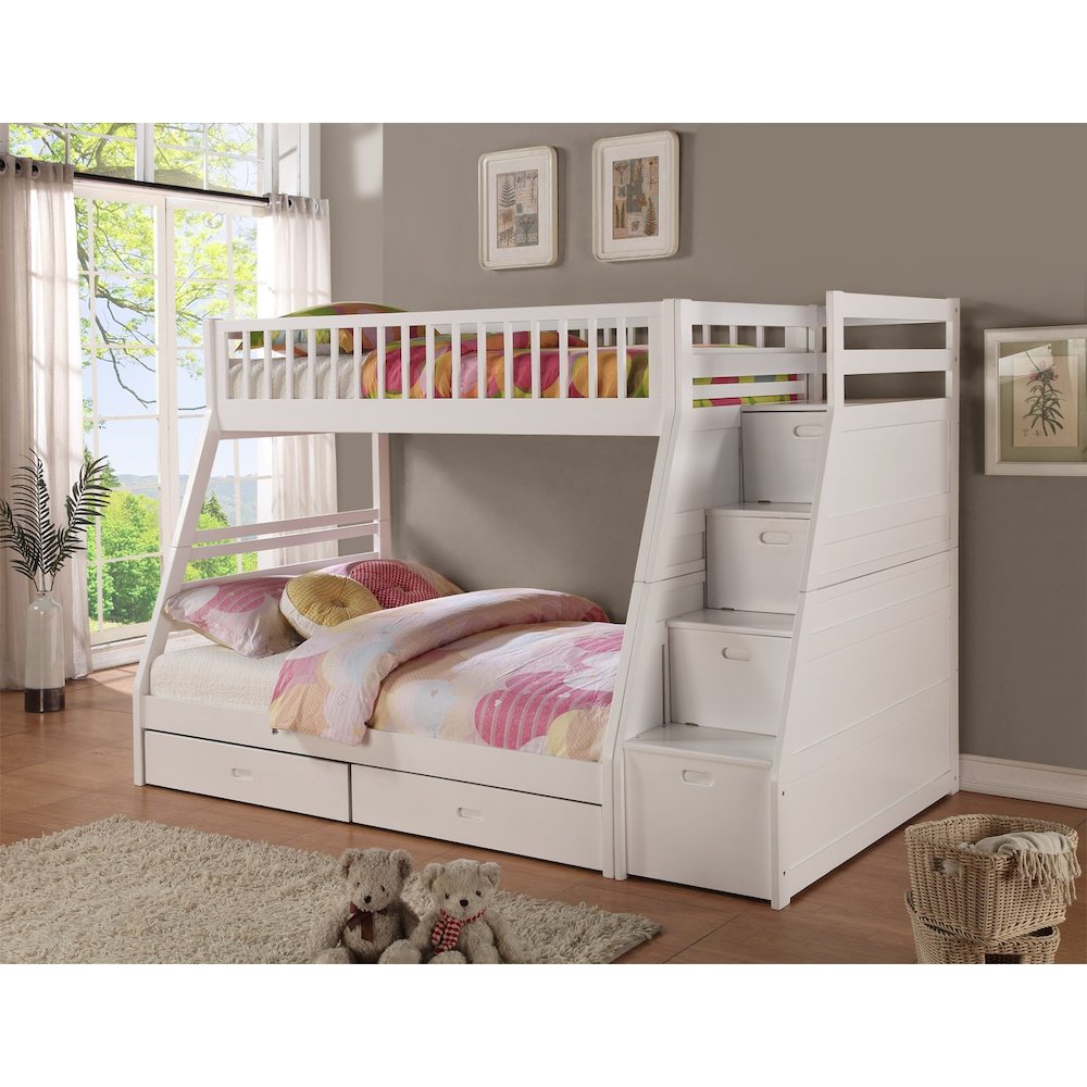 Hero Twin Over Full Bunk Bed with 2 Drawers and Staircase Storage - White. Picture 2