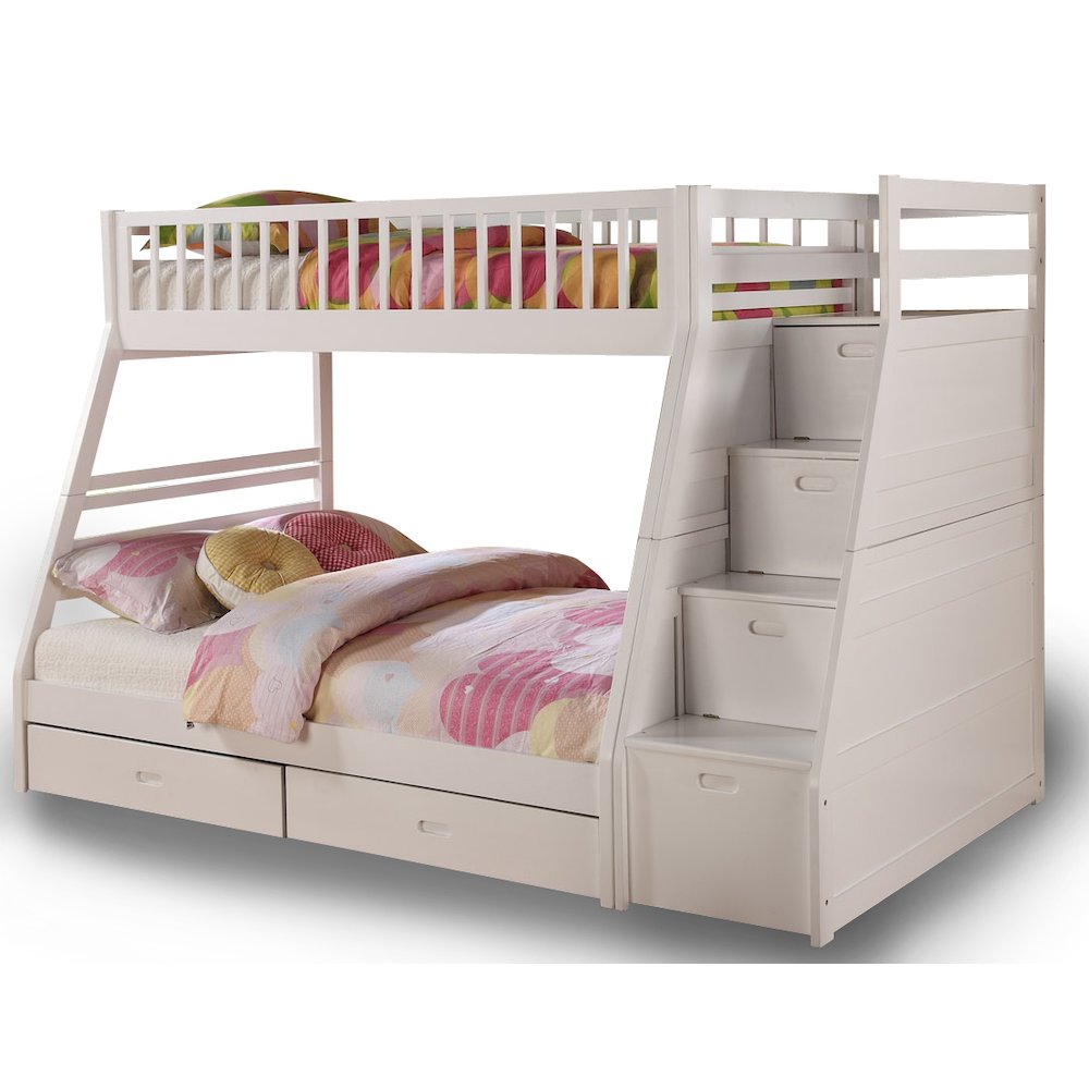 Hero Twin Over Full Bunk Bed with 2 Drawers and Staircase Storage - White. Picture 1