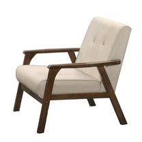 Iven Mid-Century Wood Arm Chair, Cream. Picture 1