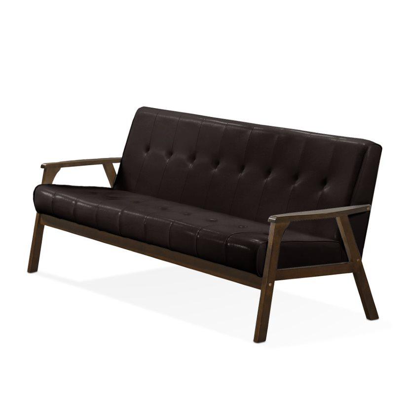 Iven Mid-Century Wood Arm Sofa, Dark Brown. Picture 2