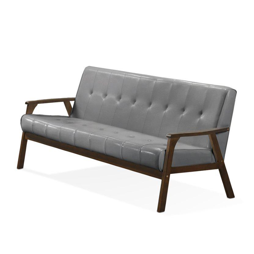 Iven Mid-Century Wood Arm Sofa, Grey. Picture 2
