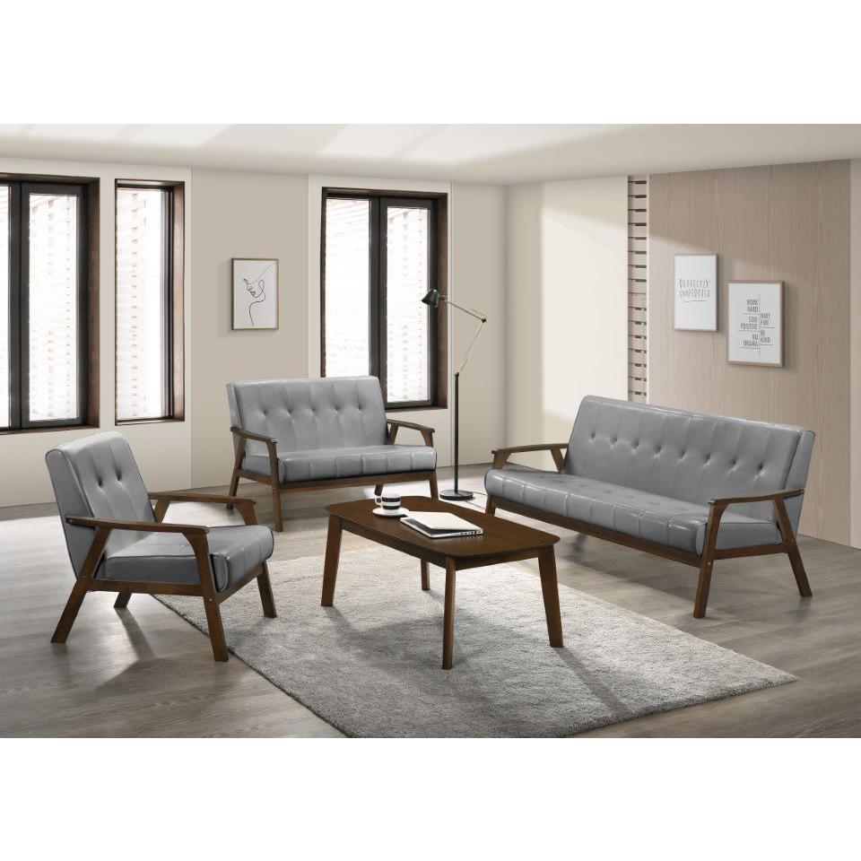 Iven Mid Century Wood Arm 4pc Living Room Set, Grey. Picture 5