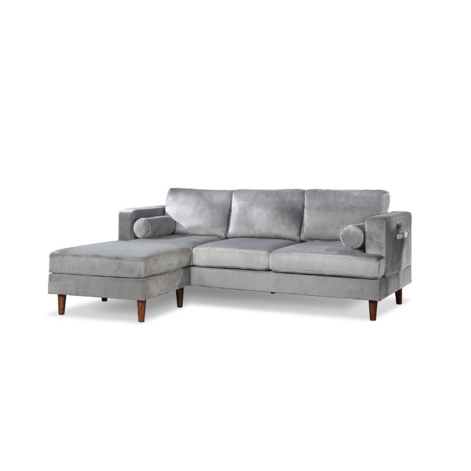 Nico Velvet Sofa with Reversible Chaise,  Grey. Picture 1