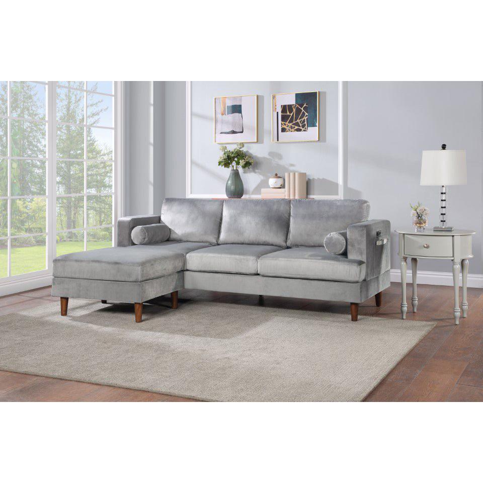 Nico Velvet Sofa with Reversible Chaise,  Grey. Picture 2