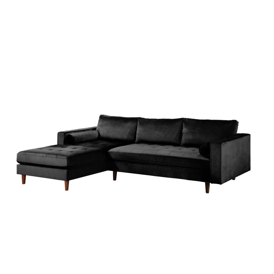 Parker Velvet Sectional with Ottoman, Black. Picture 1