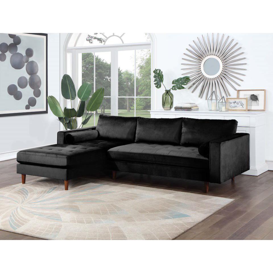 Parker Velvet Sectional with Ottoman, Black. Picture 2