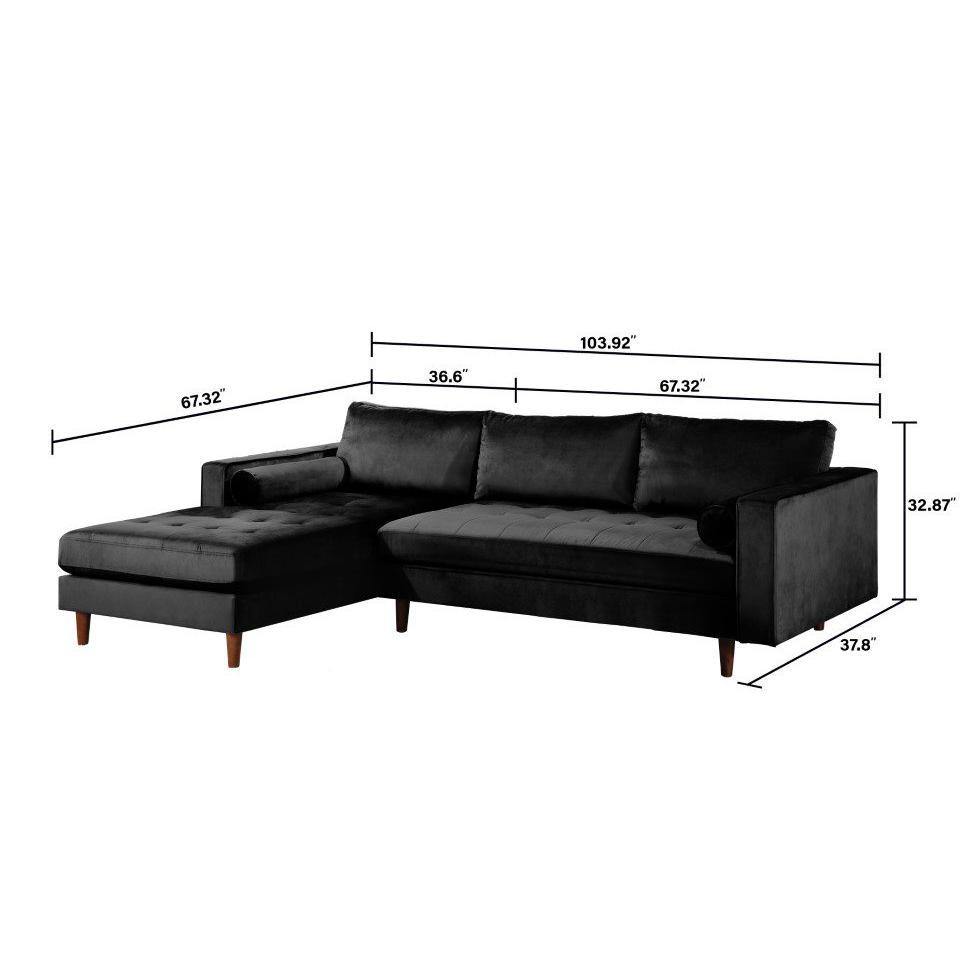 Parker Velvet Sectional with Ottoman, Black. Picture 3
