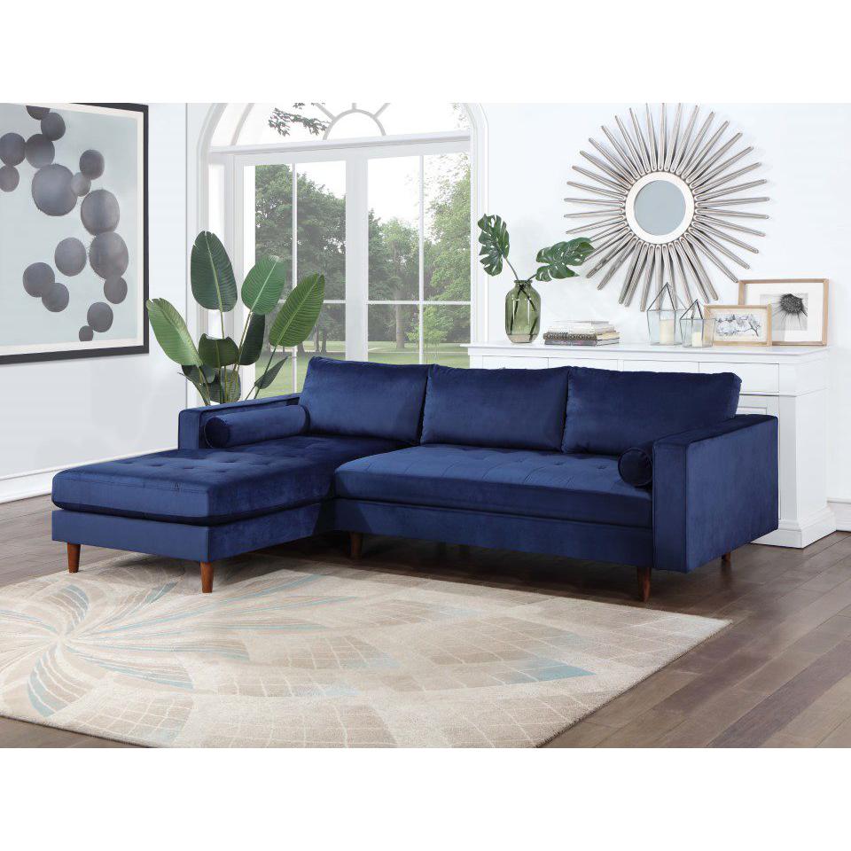 Parker Velvet Sectional with Ottoman, Blue. Picture 2