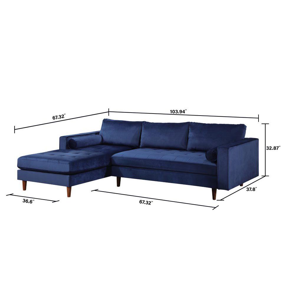 Parker Velvet Sectional with Ottoman, Blue. Picture 3