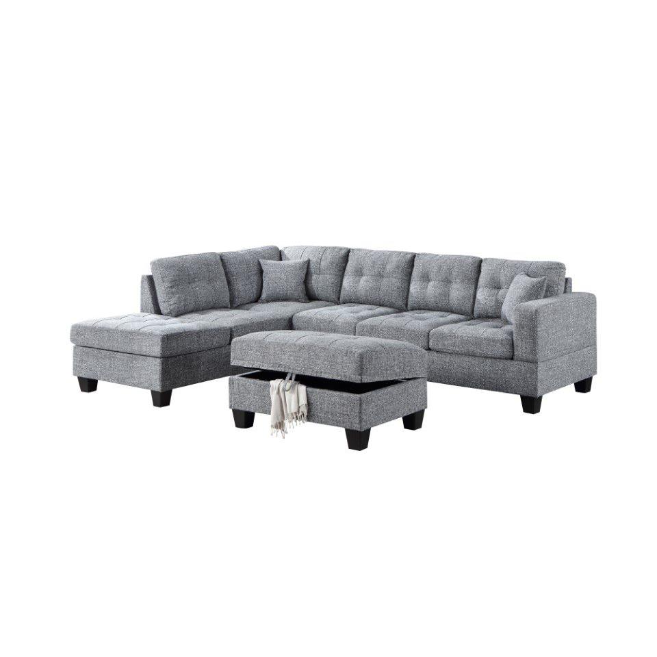 Kayden Reversible Chaise Tweed Sectional with Ottoman. Picture 1