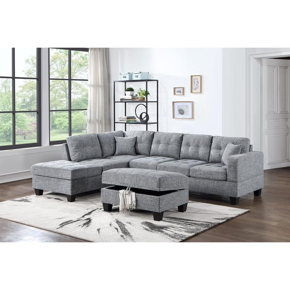 Kayden Reversible Chaise Tweed Sectional with Ottoman. Picture 2