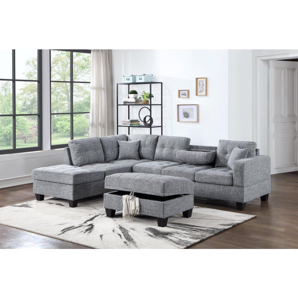 Kayden Reversible Chaise Tweed Sectional with Ottoman. Picture 4