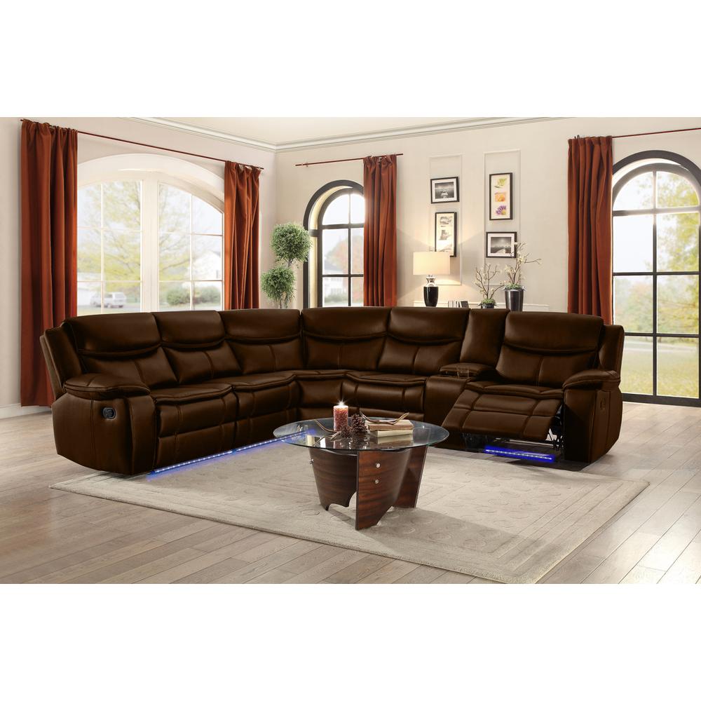 Motion Sectional Sofa w/Console and LED in PU Material - Espresso. The main picture.