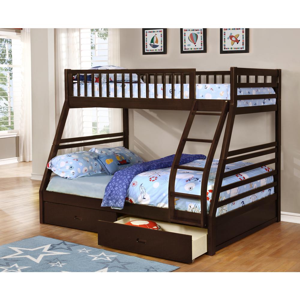 Sofia Twin Over Full Bunk Bed with 2 drawers - Espresso. Picture 1