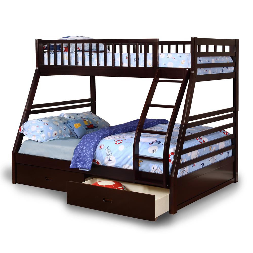 Sofia Twin Over Full Bunk Bed with 2 drawers - Espresso. Picture 2