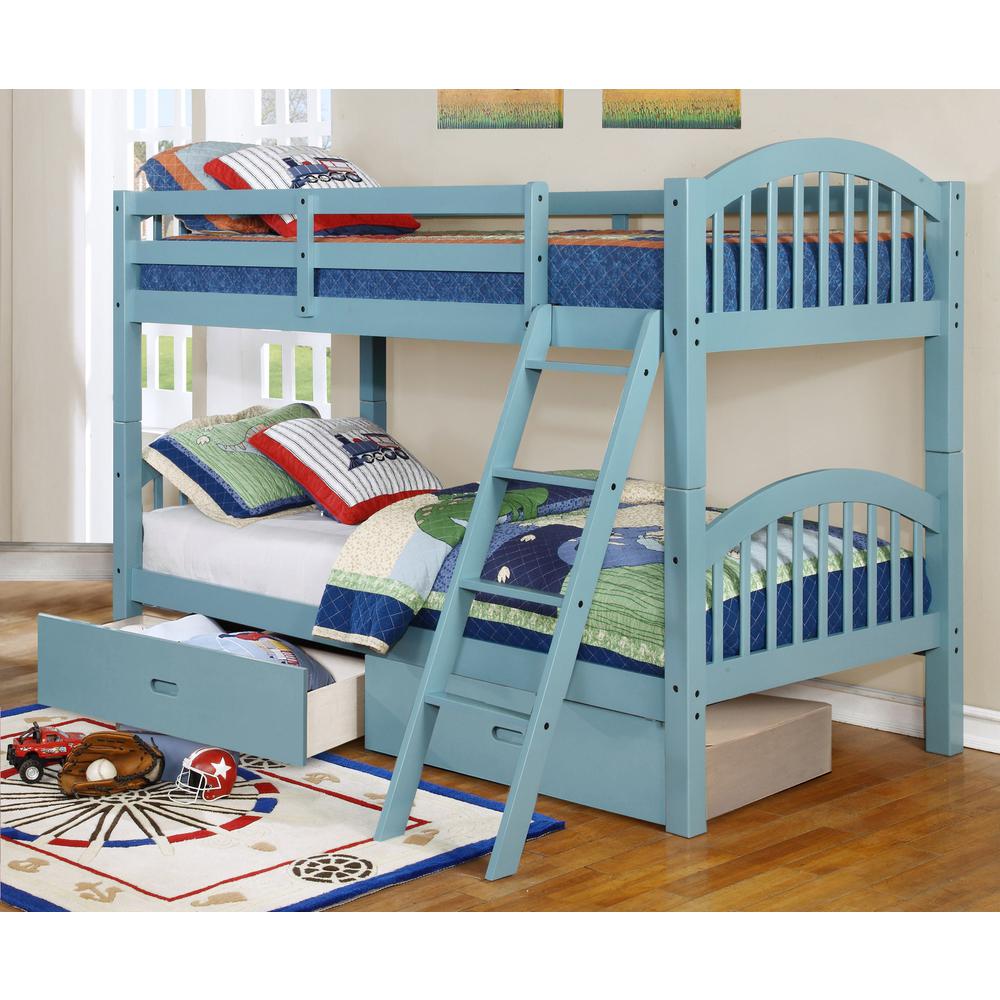 Martin Twin over Twin Bunk Bed Arched Design with 2 drawers - Sea Foam. Picture 1