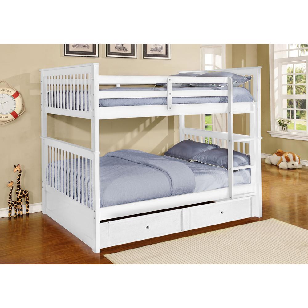 Carol Full Over Full Bunk Bed with Trundle/Storage - White. Picture 1