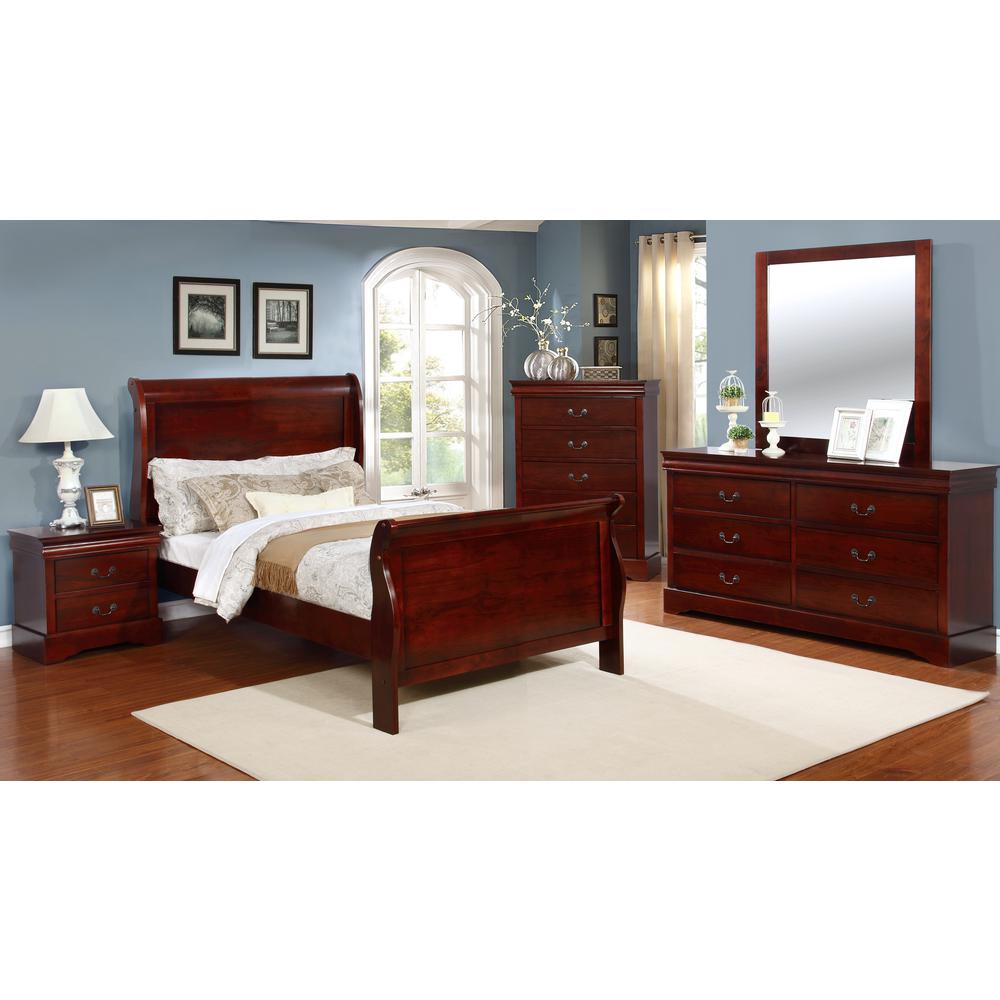 Twin Size Sleigh Bed, Cherry. Picture 1