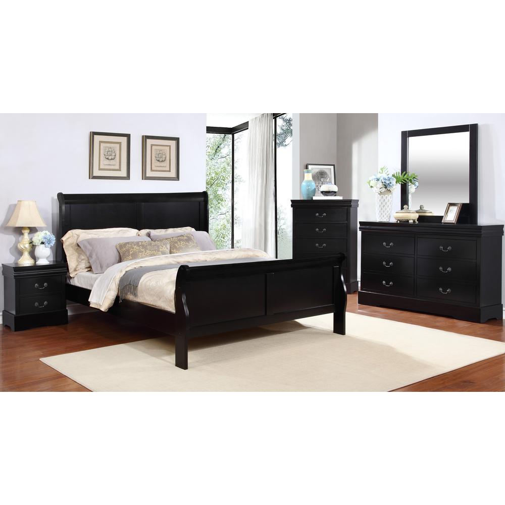 Queen Size Sleigh Bed, Black. Picture 1