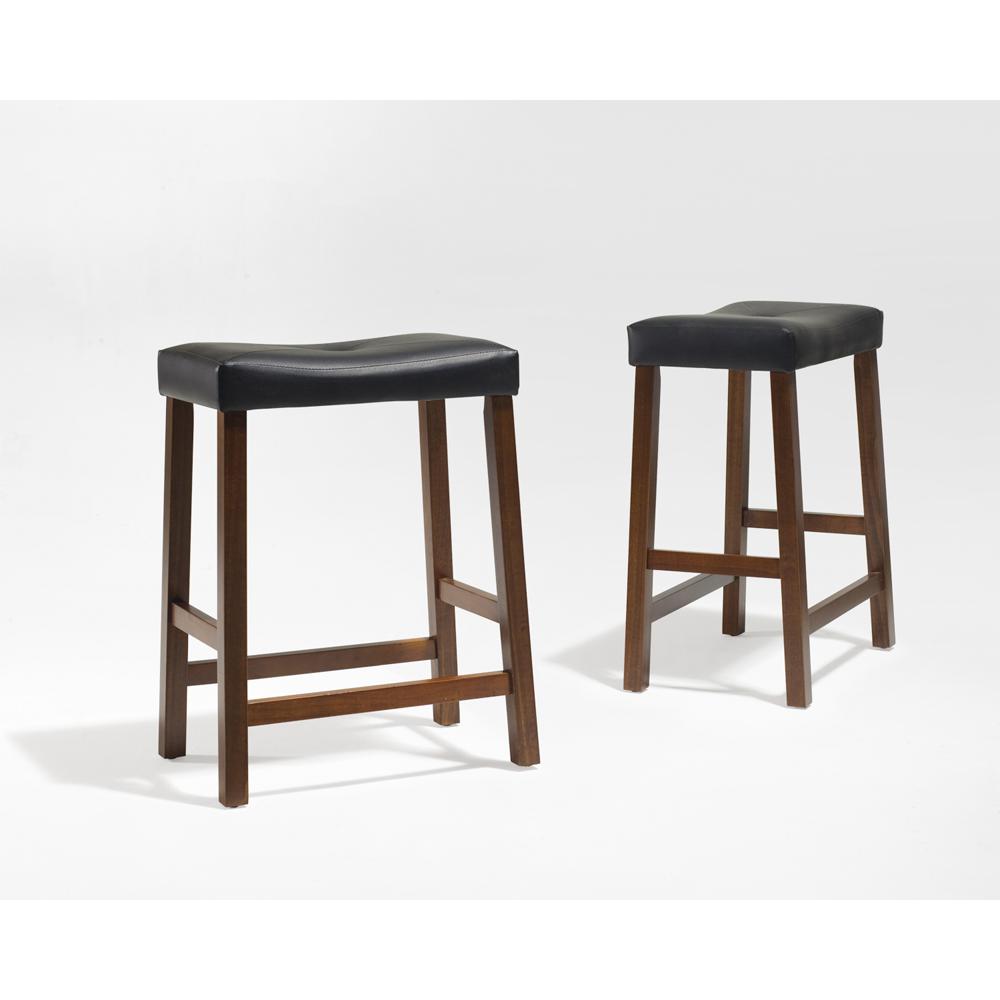 Upholstered Saddle Seat 2Pc Counter Height Bar Stool Set Cherry/Black - 2 Bar Stools. Picture 2