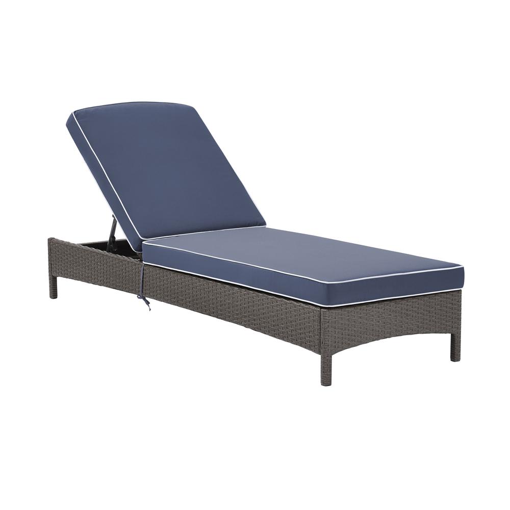Palm Harbor Outdoor Wicker Chaise Lounge Navy/Weathered Gray. Picture 2