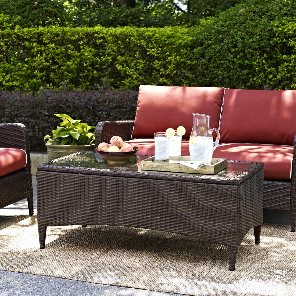 Kiawah Outdoor Wicker Coffee Table Sangria/Brown. Picture 8