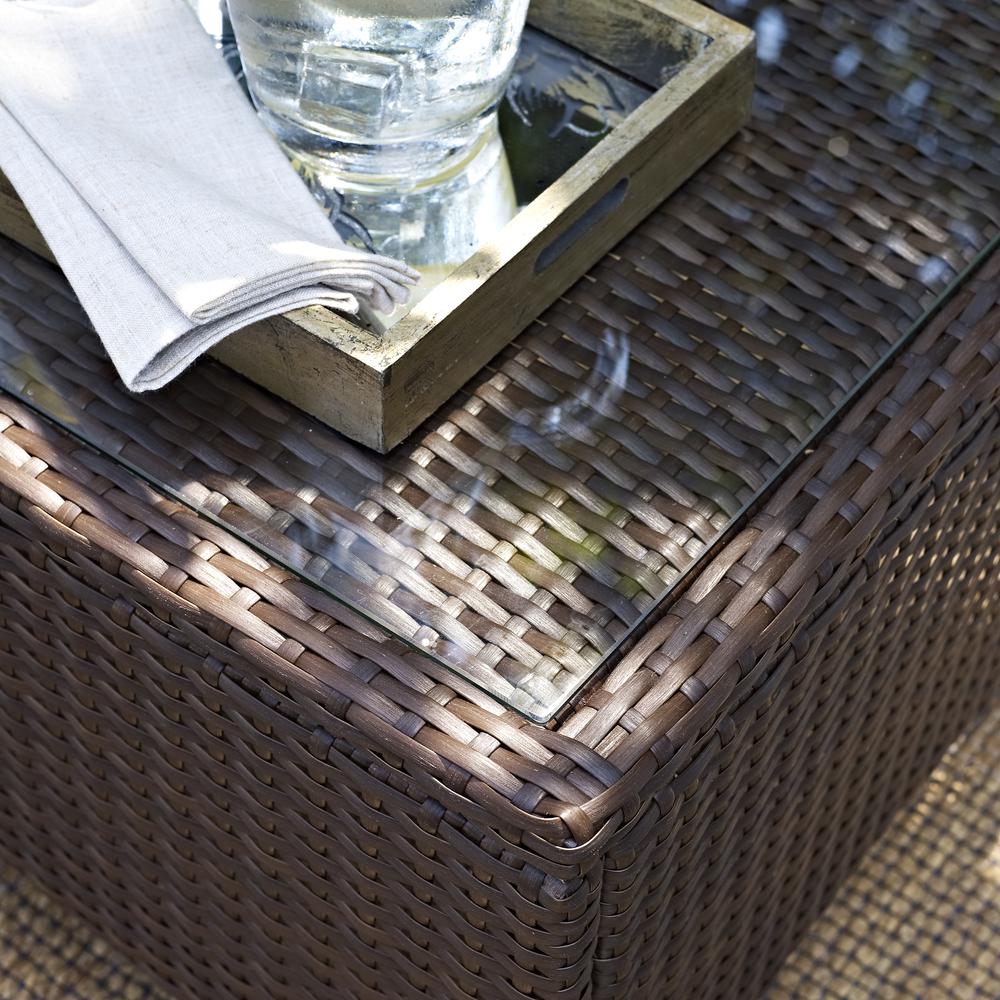 Kiawah Outdoor Wicker Coffee Table Sangria/Brown. Picture 9