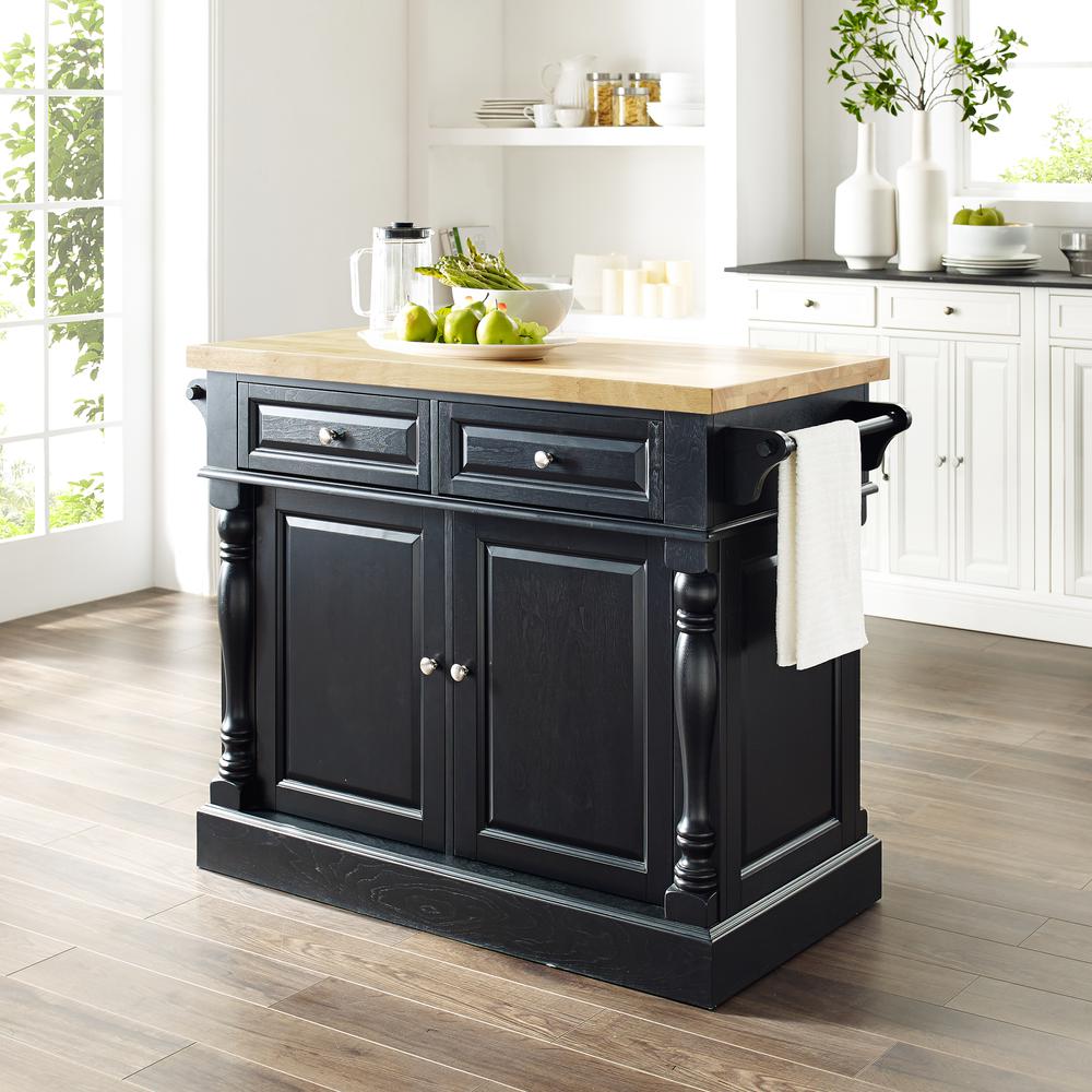 Oxford Kitchen Island W/X-Back Stools Black - Kitchen Island, 2 Counter Height Bar Stools. Picture 7