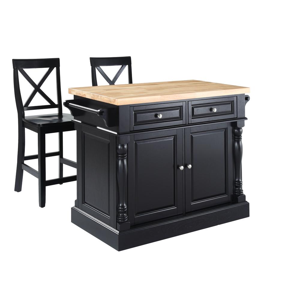 Oxford Kitchen Island W/X-Back Stools Black - Kitchen Island, 2 Counter Height Bar Stools. Picture 22