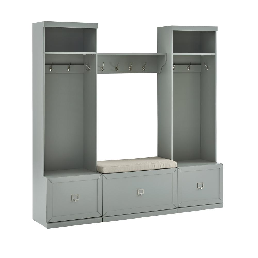 Harper 4Pc Entryway Set Gray/Creme - Bench, Shelf, & 2 Hall Trees. Picture 21