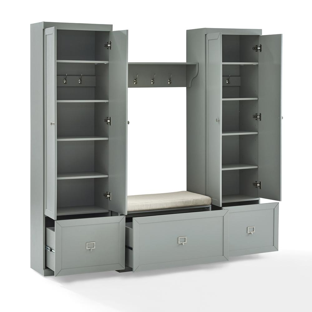 Harper 4Pc Entryway Set Gray/Creme - Bench, Shelf, & 2 Pantry Closets. Picture 26